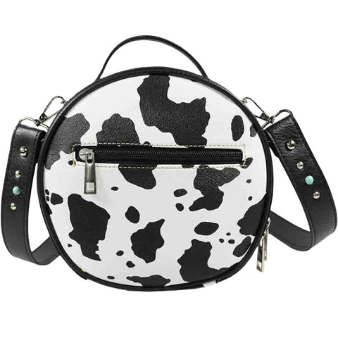 Square Concho Cow Print Round Crossbody Bag