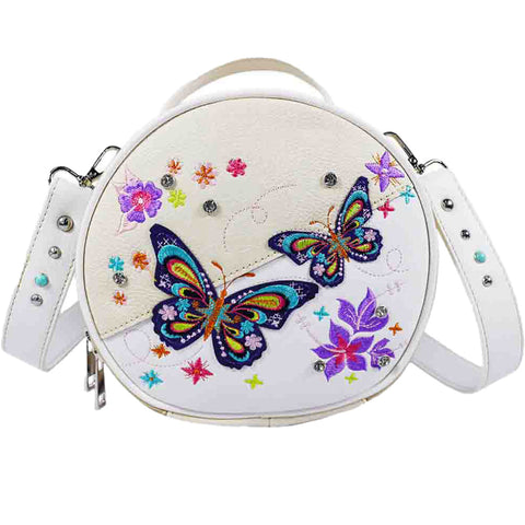Double Embroidered Butterfly Round Crossbody Bag