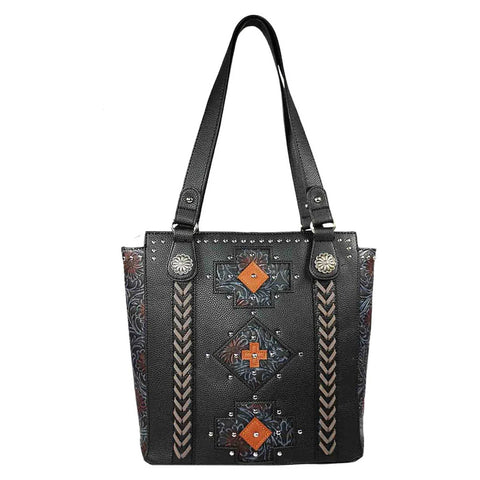 Western Concho Studded Tooling Tote Shoulder Bag
