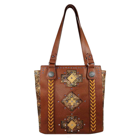 Western Concho Studded Tooling Tote Shoulder Bag
