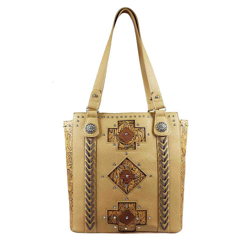 Western Concho Studded Tooling Tote Shoulder Bag