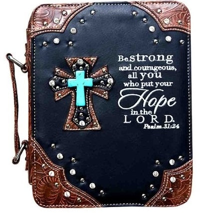 BL13502W3CCR HOPE  TQ Stone Cross & Rhinestone Studded Bible Cover