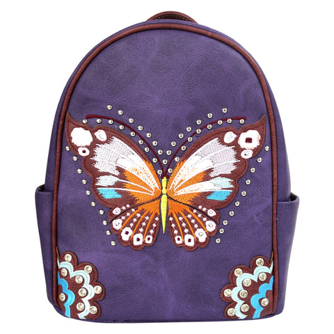 Butterfly Embroidery Studded Western Cowgirl Backpack