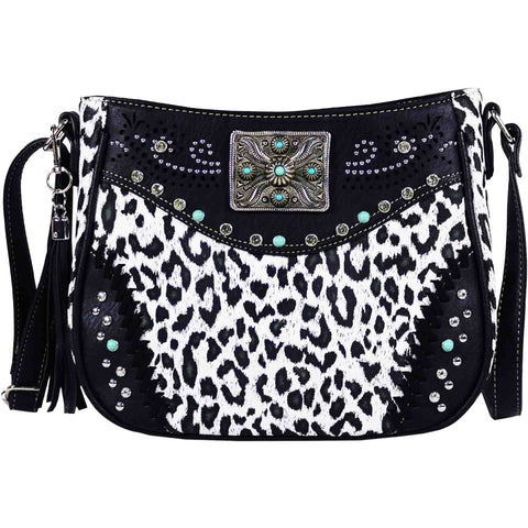 Square Concho Leopard Print Studded Crossbody Bag