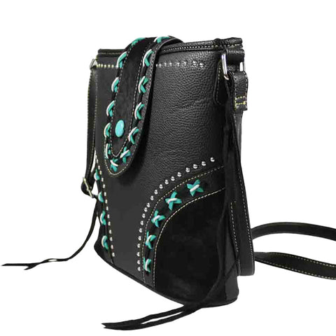 Western Turquoise Lace Up Messenger Bag