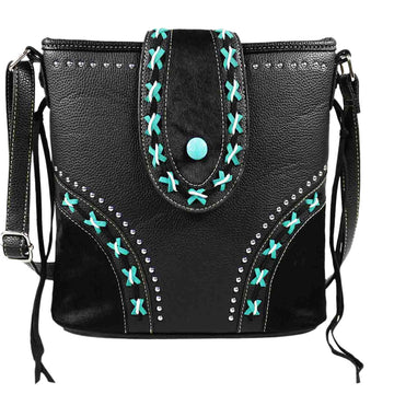 Western Turquoise Lace Up Messenger Bag