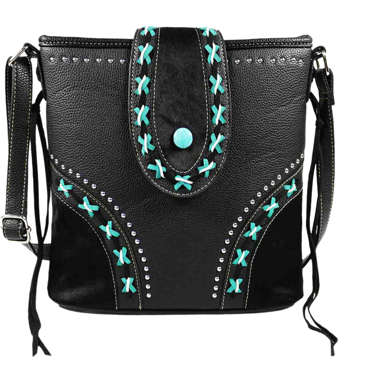 Western Turquoise Lace Up Messenger Bag
