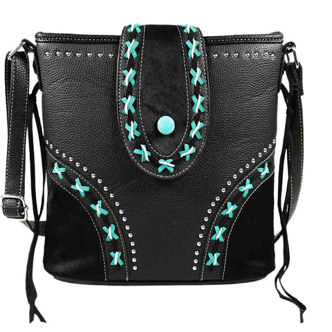 Western Turquoise Lace Up Messenger Bag