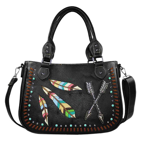 Embroidered Native Feather Arrow Shoulder Crossbody Bag