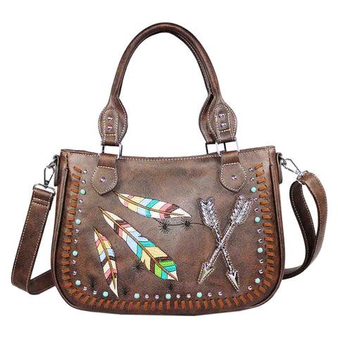 Embroidered Native Feather Arrow Shoulder Crossbody Bag