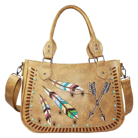 Embroidered Native Feather Arrow Shoulder Crossbody Bag