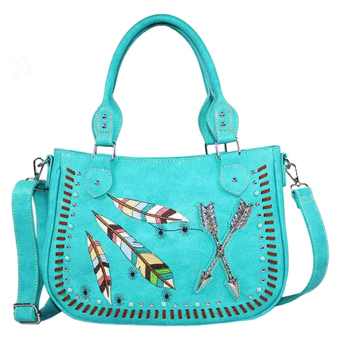 Embroidered Native Feather Arrow Shoulder Crossbody Bag