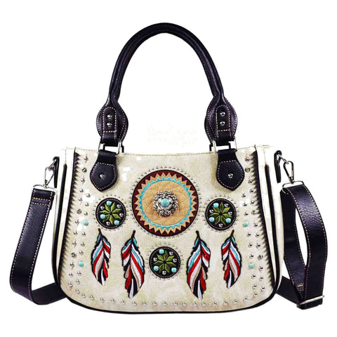 Turquoise Stone Concho Native Feather Shoulder Crossbody Bag