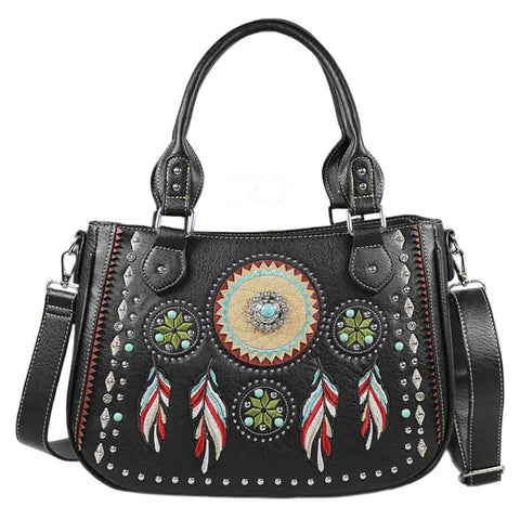 Turquoise Stone Concho Native Feather Shoulder Crossbody Bag