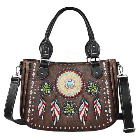 Turquoise Stone Concho Native Feather Shoulder Crossbody Bag
