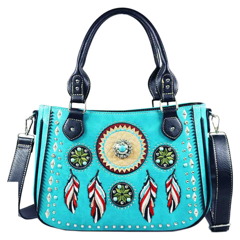 Turquoise Stone Concho Native Feather Shoulder Crossbody Bag