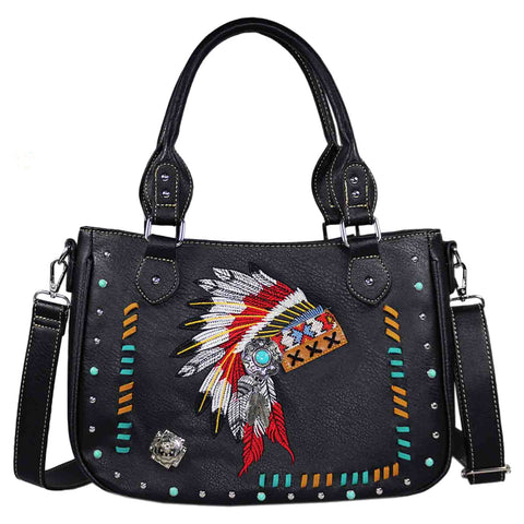 Embroidered Native Headdress Shoulder Crossbody Bag