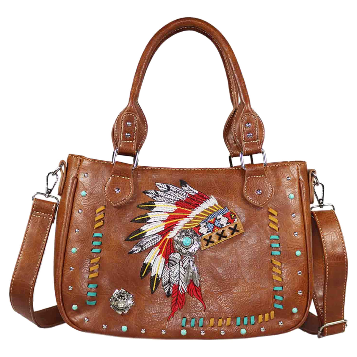 Embroidered Native Headdress Shoulder Crossbody Bag