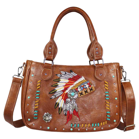 Embroidered Native Headdress Shoulder Crossbody Bag
