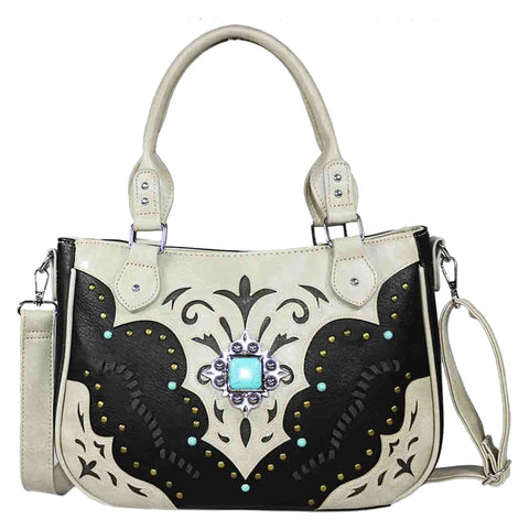 Tooled Turquoise Stone Concho Shoulder Crossbody Bag