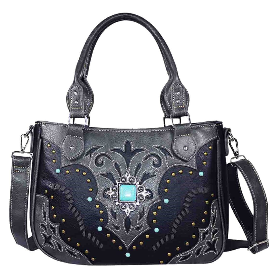 Tooled Turquoise Stone Concho Shoulder Crossbody Bag