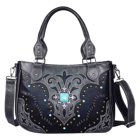 Tooled Turquoise Stone Concho Shoulder Crossbody Bag