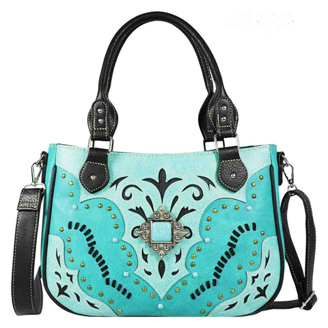 Tooled Turquoise Stone Concho Shoulder Crossbody Bag