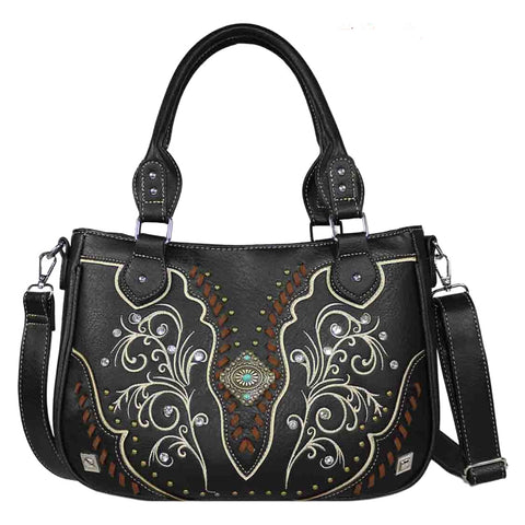 Diamond Concho Embroidered Shoulder Crossbody Bag