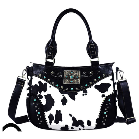 Cow Print Square Concho Shoulder Crossbody Bag