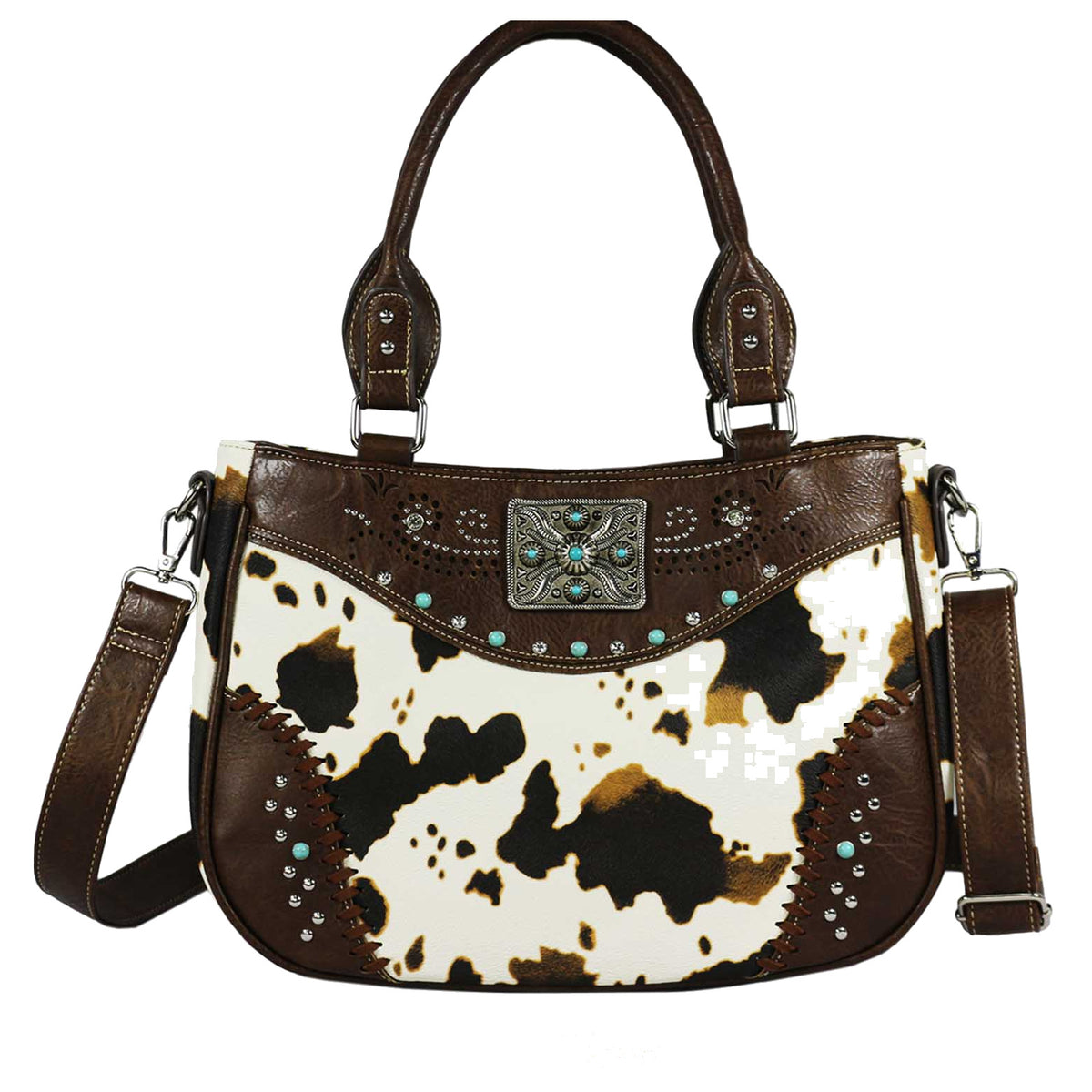 Cow Print Square Concho Shoulder Crossbody Bag