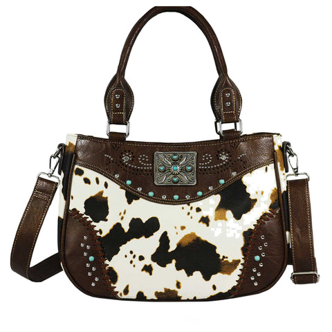Cow Print Square Concho Shoulder Crossbody Bag