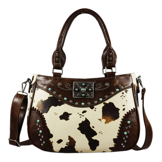 Cow Print Square Concho Shoulder Crossbody Bag