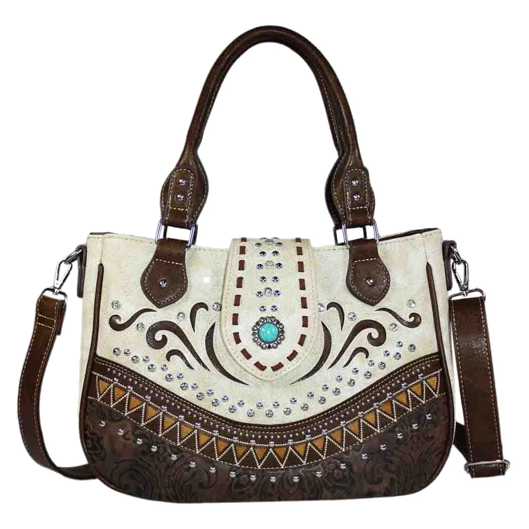 Turquoise Stone Concho Zig Zag Shoulder Crossbody Bag