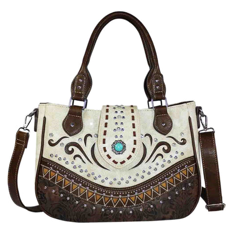 Turquoise Stone Concho Zig Zag Shoulder Crossbody Bag