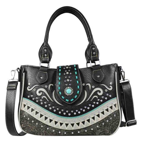 Turquoise Stone Concho Zig Zag Shoulder Crossbody Bag