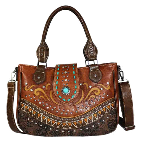 Turquoise Stone Concho Zig Zag Shoulder Crossbody Bag