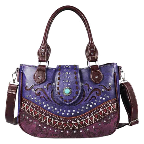 Turquoise Stone Concho Zig Zag Shoulder Crossbody Bag