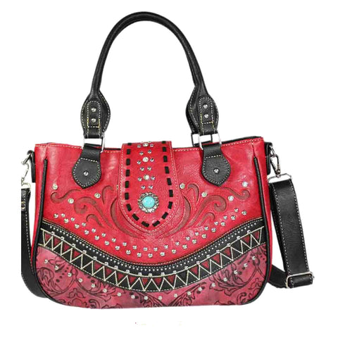Turquoise Stone Concho Zig Zag Shoulder Crossbody Bag