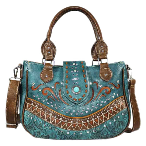 Turquoise Stone Concho Zig Zag Shoulder Crossbody Bag