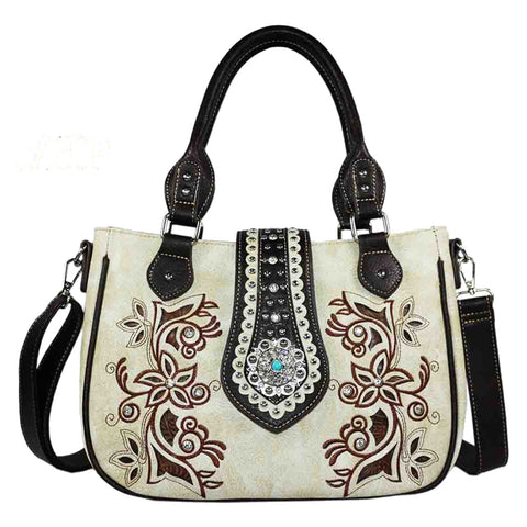 Floral Concho Studded Shoulder Crossbody Bag