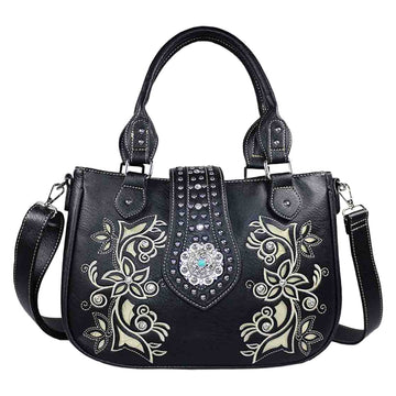 Floral Concho Studded Shoulder Crossbody Bag