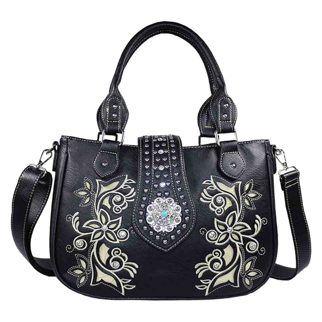 Floral Concho Studded Shoulder Crossbody Bag
