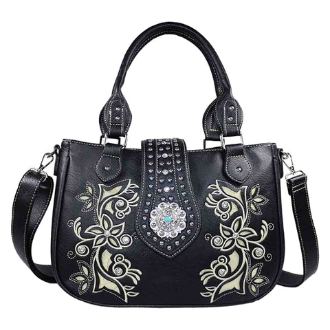 Floral Concho Studded Shoulder Crossbody Bag