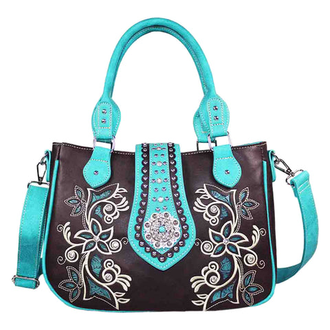 Floral Concho Studded Shoulder Crossbody Bag