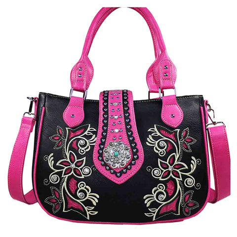Floral Concho Studded Shoulder Crossbody Bag