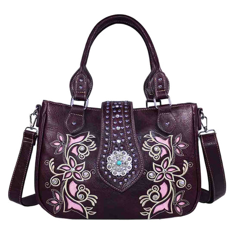 Floral Concho Studded Shoulder Crossbody Bag