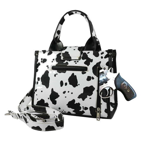 Cow Print Turquoise Stone Concho Crossbody Tote Bag