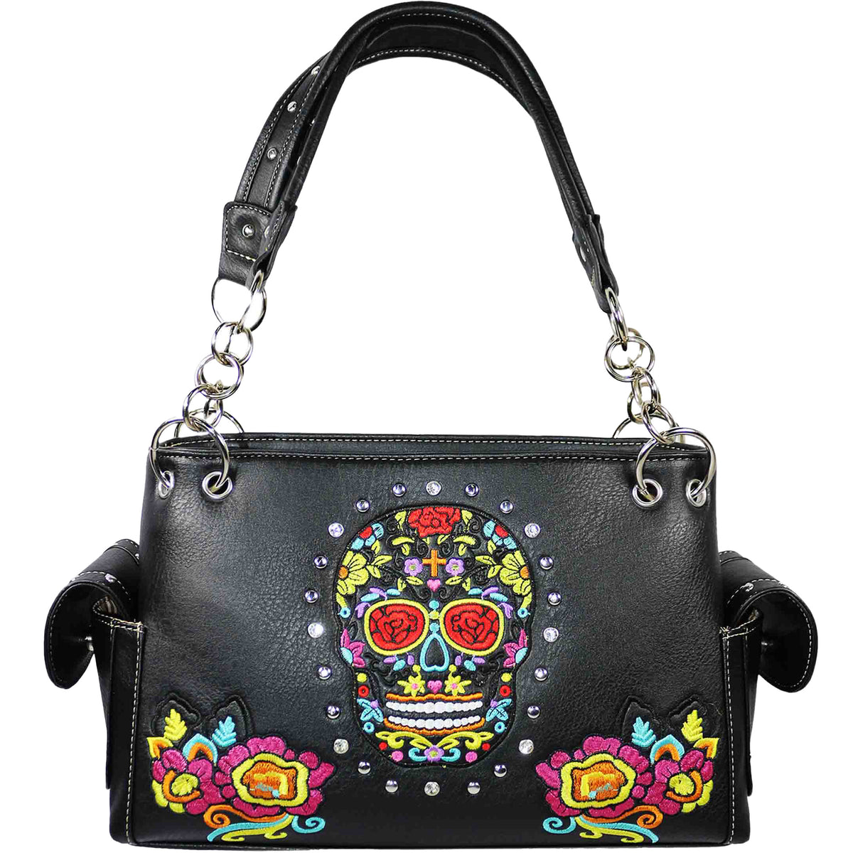 Embroidered Sugar Skull Shoulder Bag
