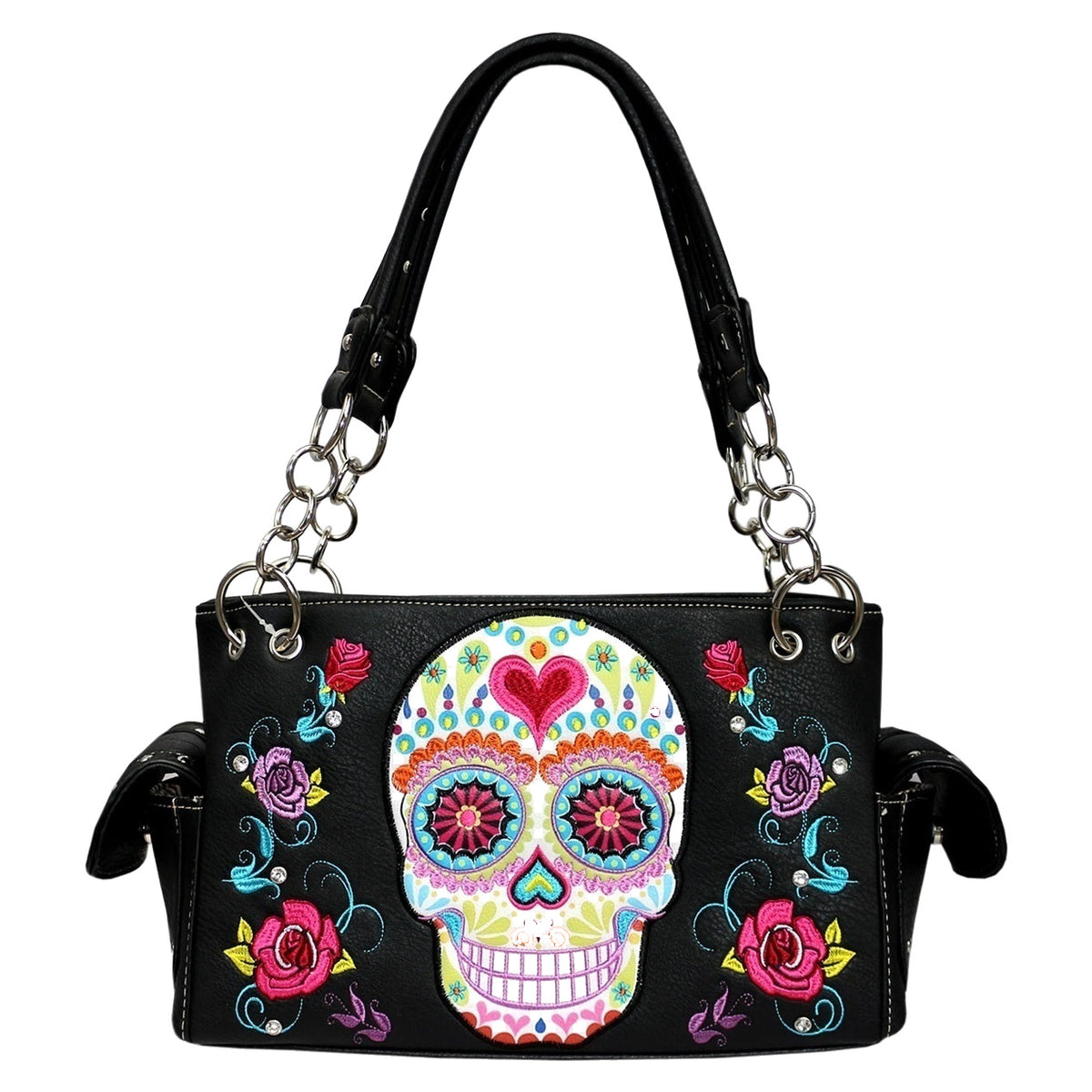 Western Sugar Skull Floral Embroidery Shoulder Bag