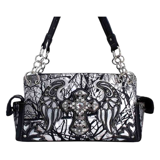 Rhinestone Cross Wing Camouflage Shoulder Bag